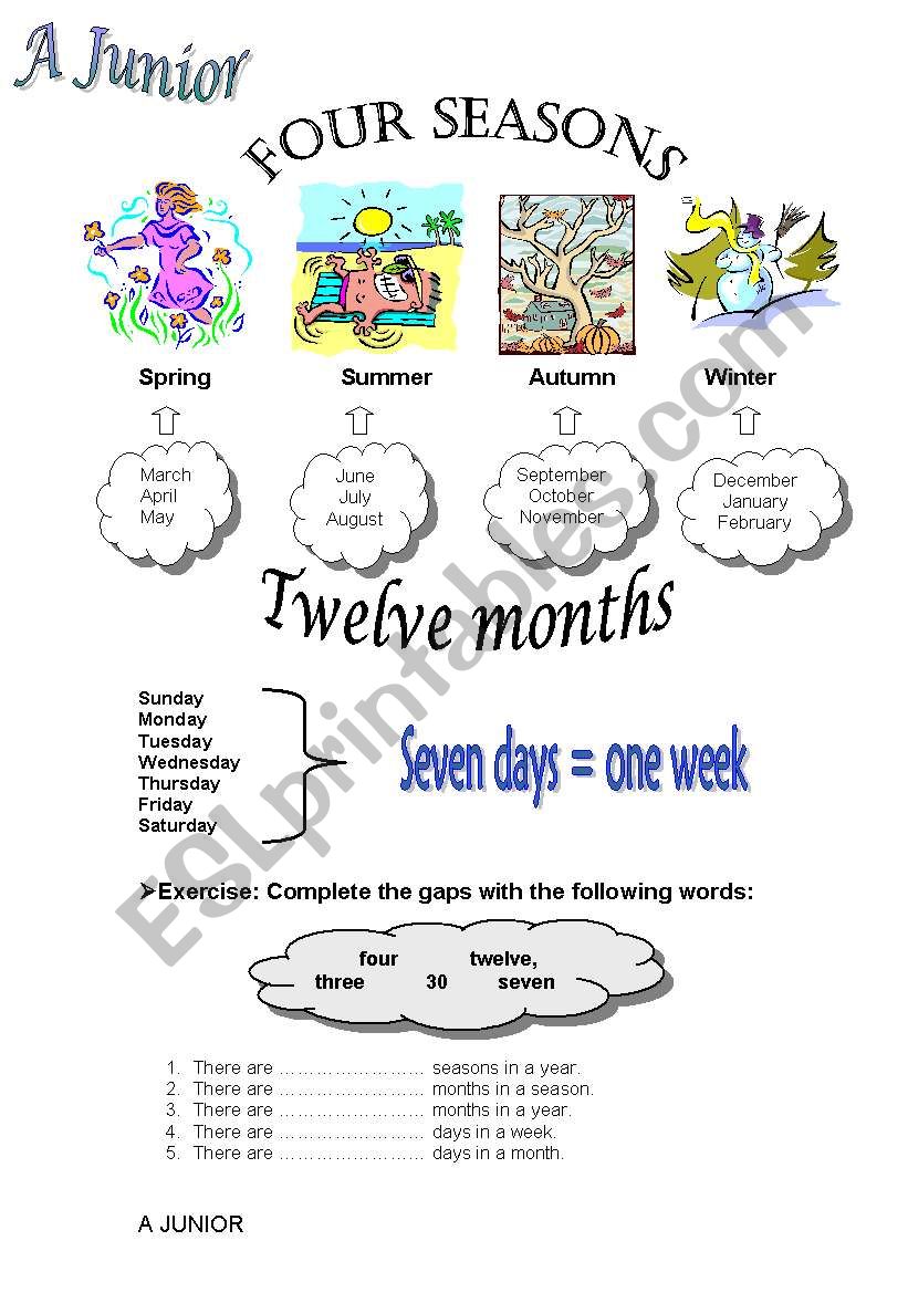 seasons months days worksheet