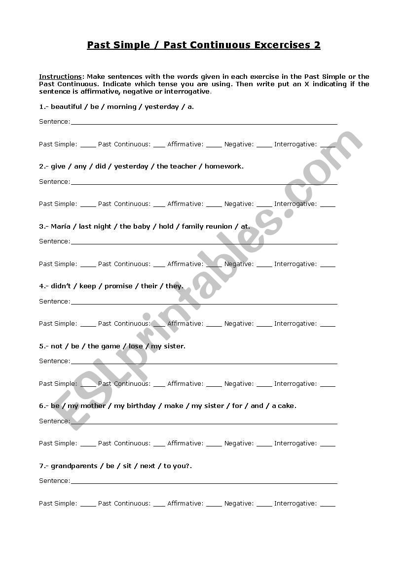 Making Sentences: Past Simple&Past Continuous (Affirmative, Negative, Interrogative)