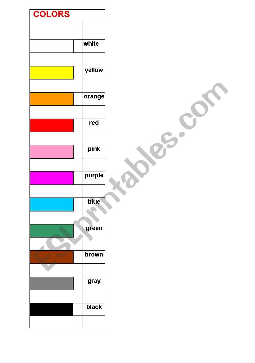 COLORS worksheet