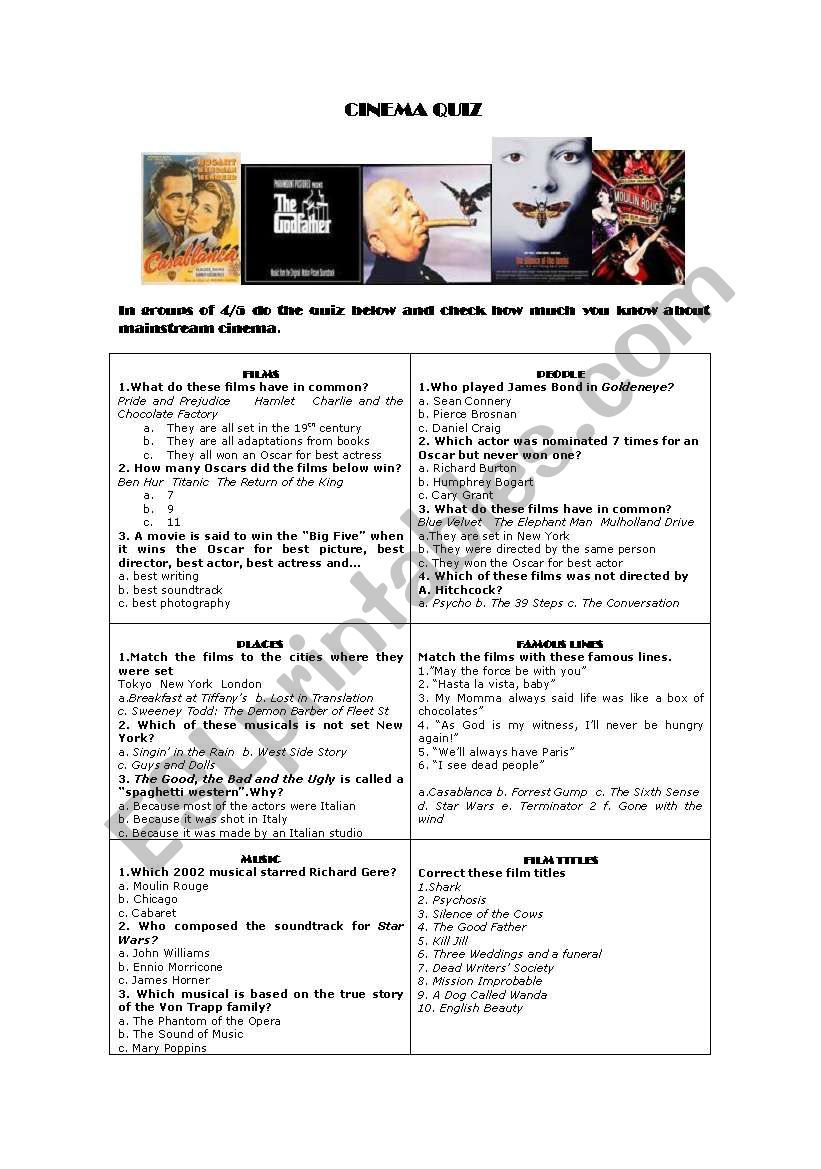 CINEMA QUIZ worksheet