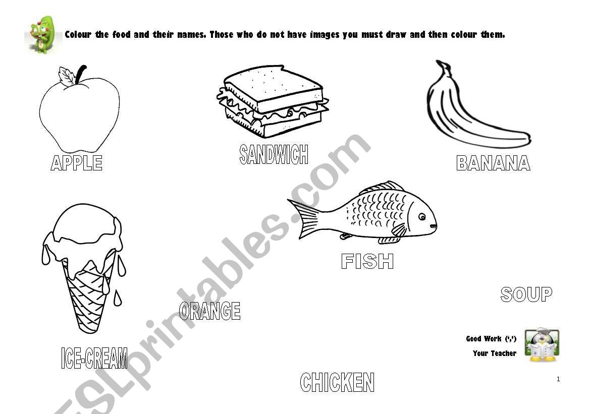 Food - Colour and Draw worksheet