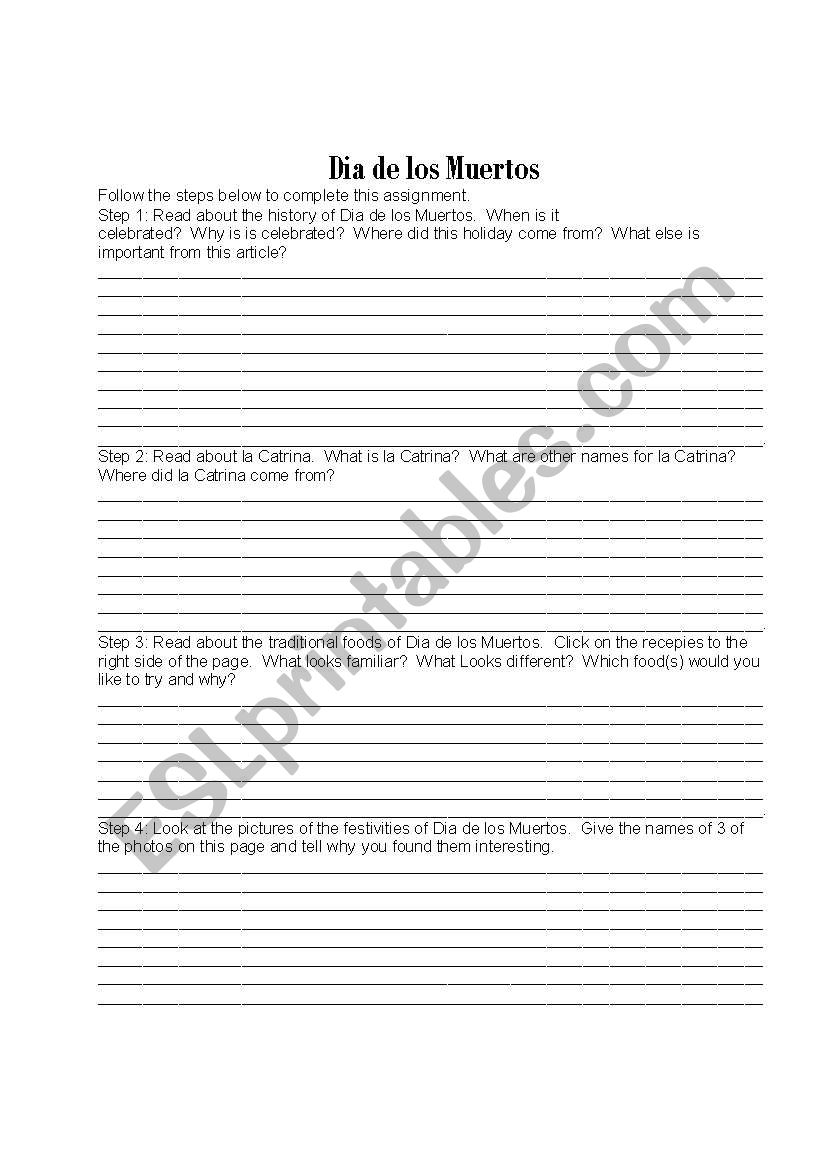 English worksheets: Day of the Dead In Dia De Los Muertos Worksheet