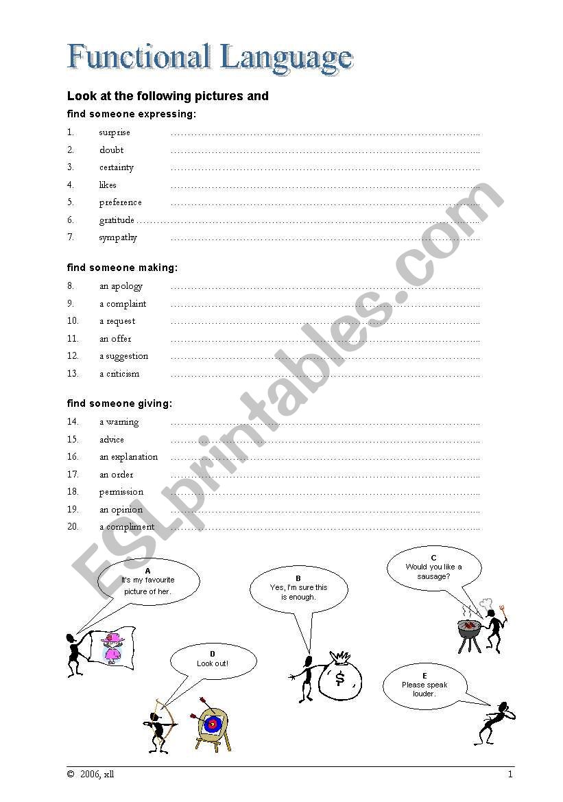 Functional Language worksheet