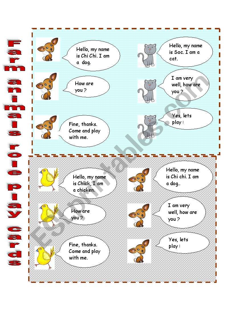 farm animal role play cards worksheet