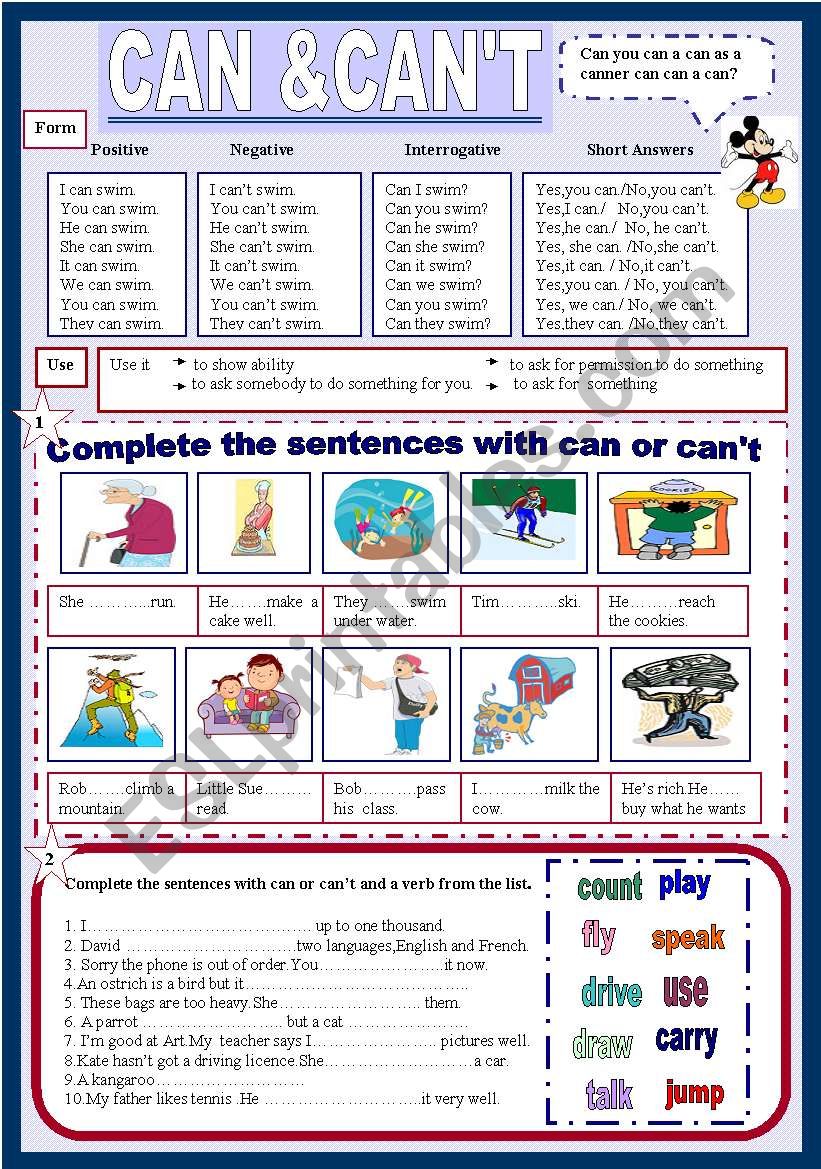 Can&CanÂ´t (2 pages) worksheet
