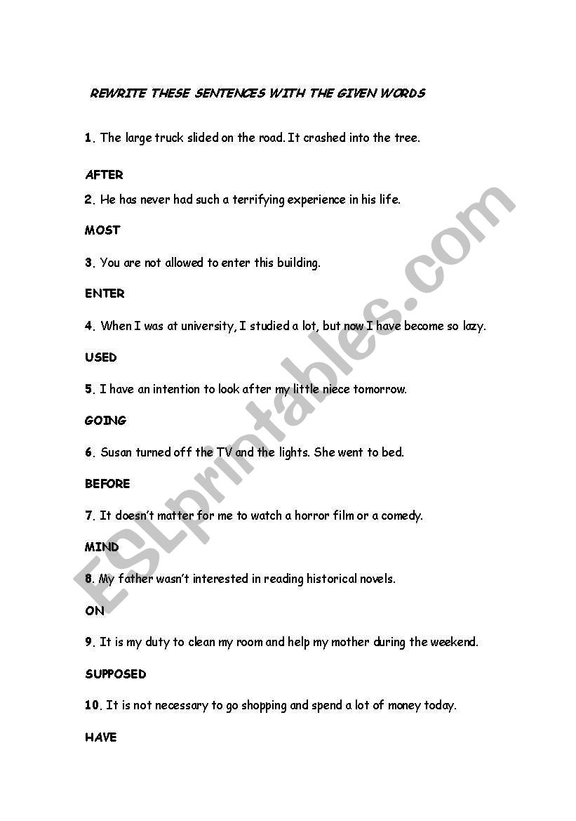 REWRITE EXERCISES worksheet