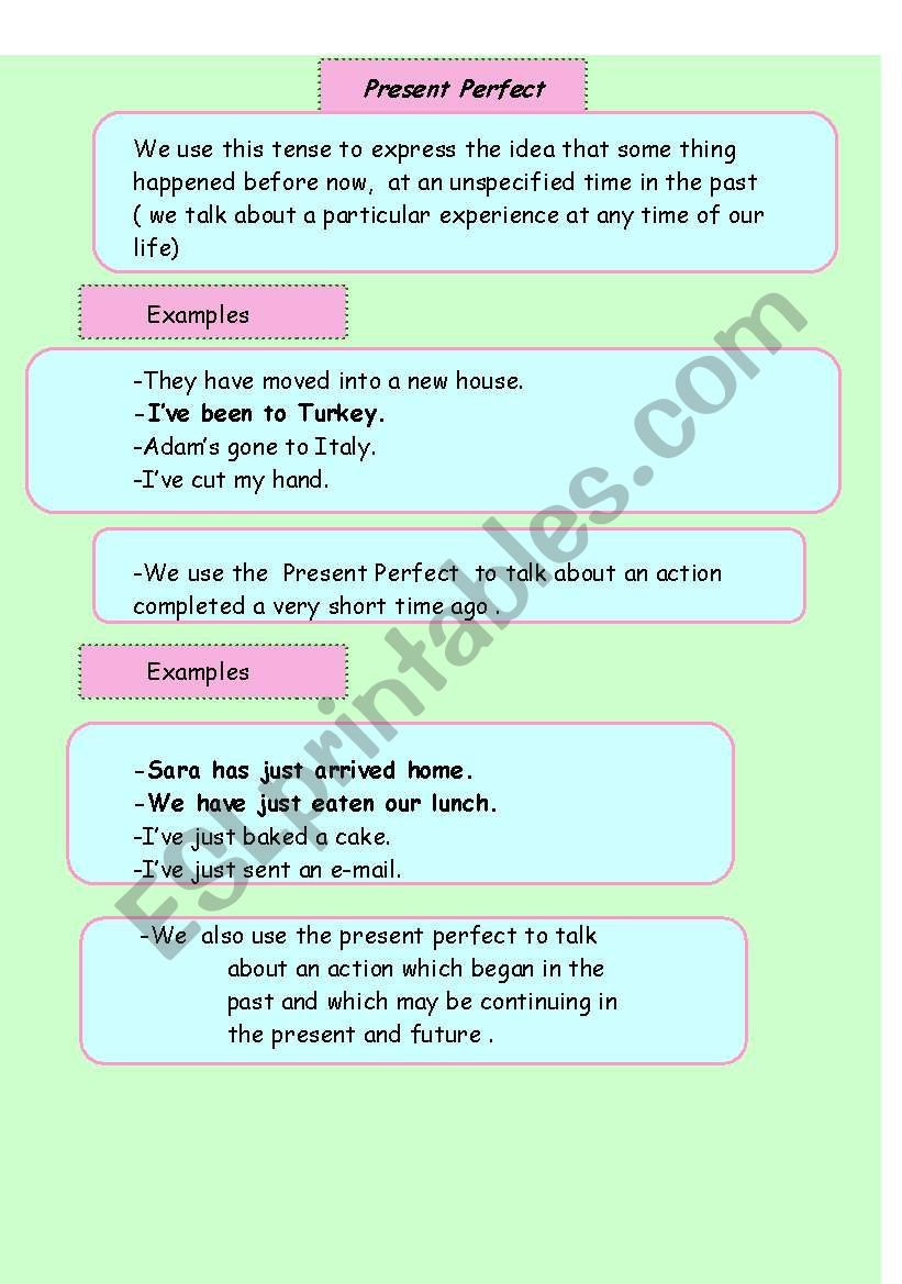 Present perfect  worksheet