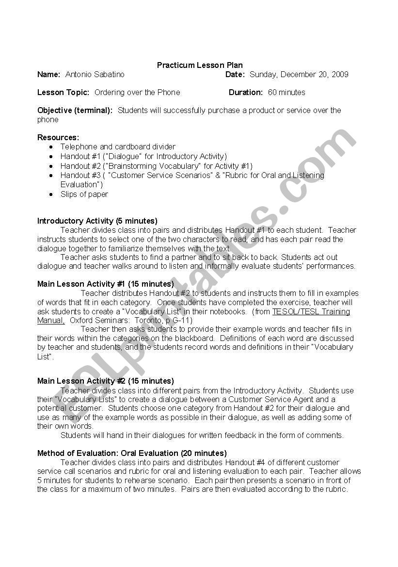 Customer Service worksheet