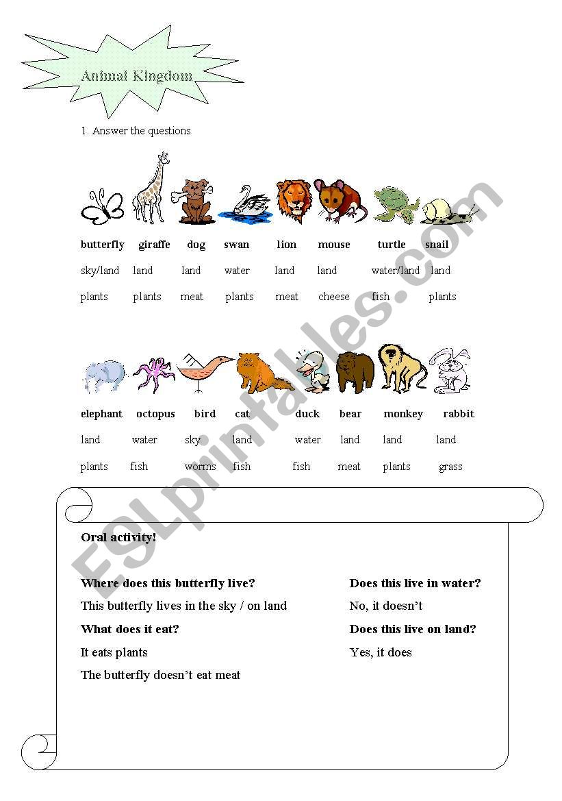 Animal kingdom worksheet