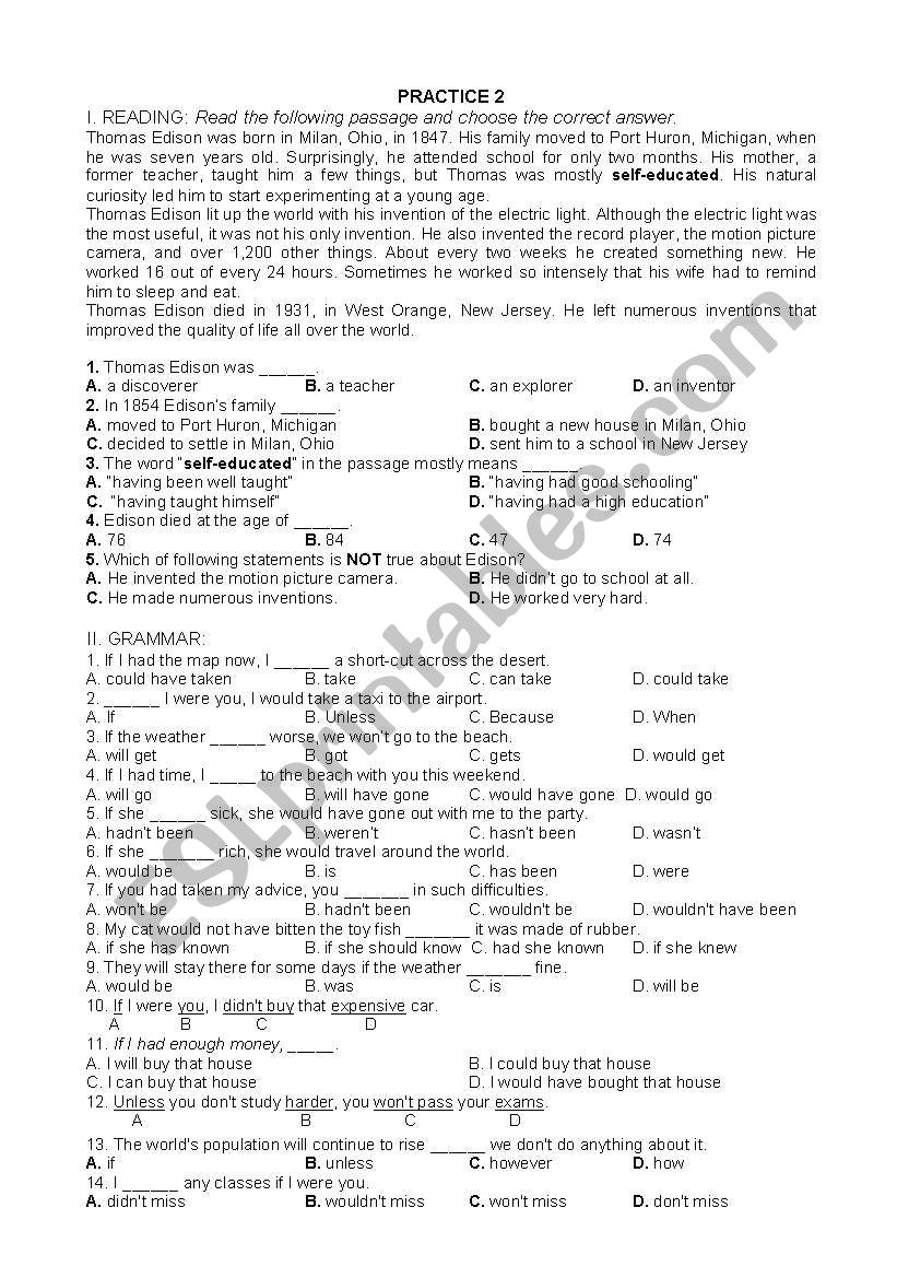 conditionals worksheet