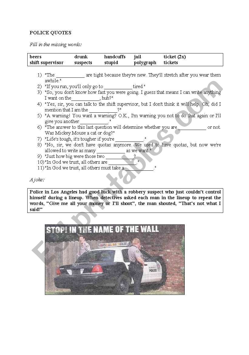 Police quotes worksheet