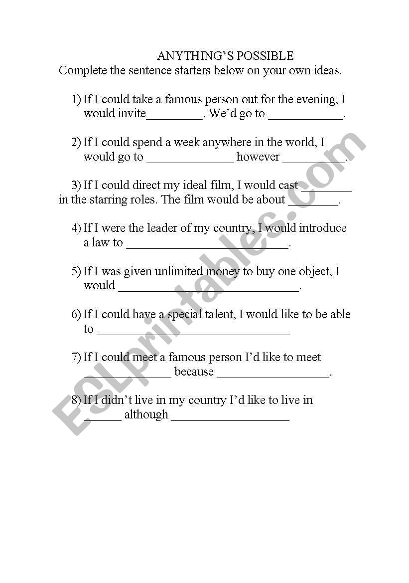 Conditional Clauses 2nd Type worksheet
