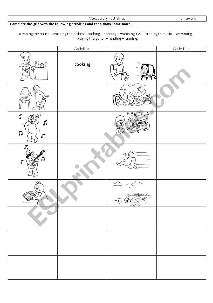 Activities: vocabulary worksheet