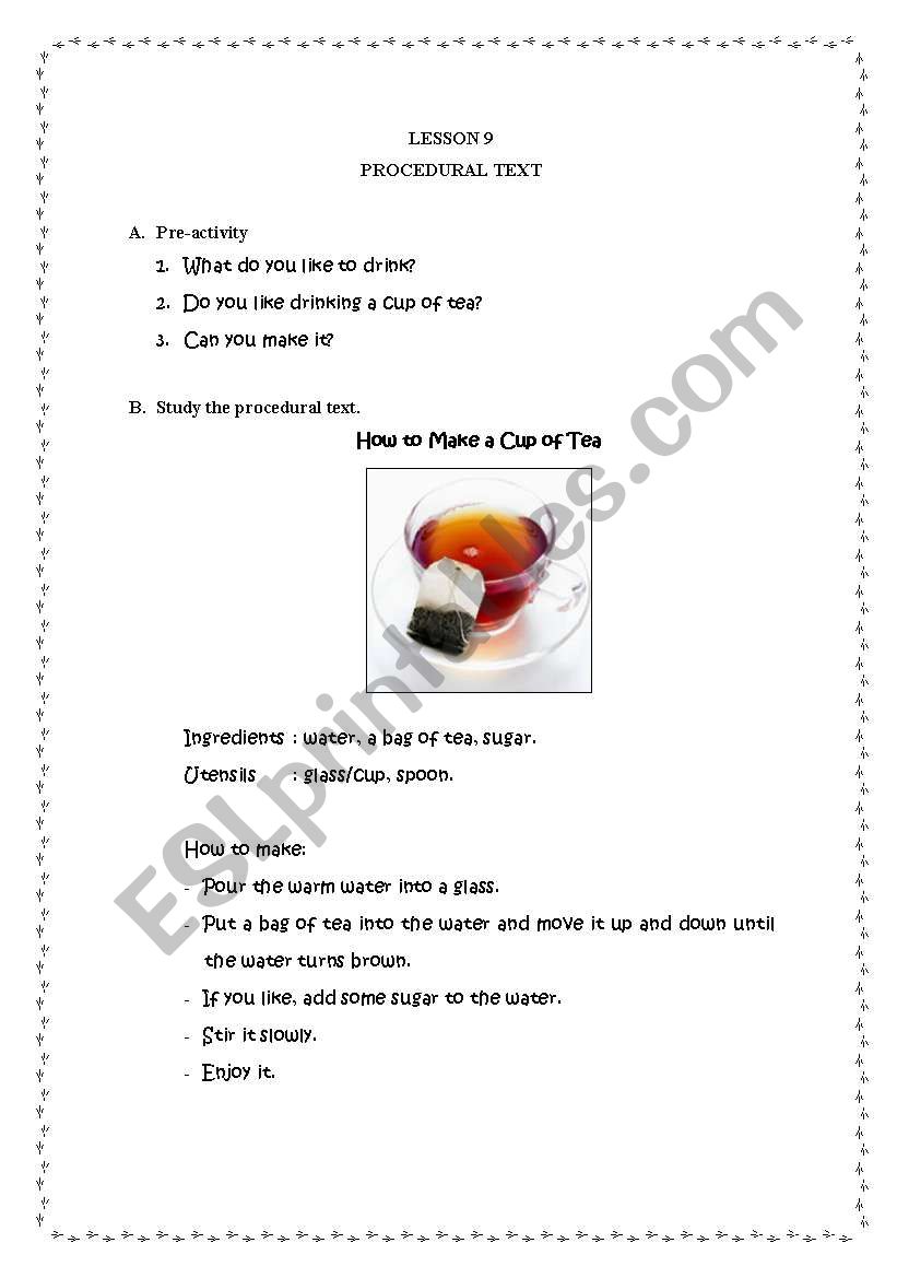 Procedural text (How to make a cup of tea)