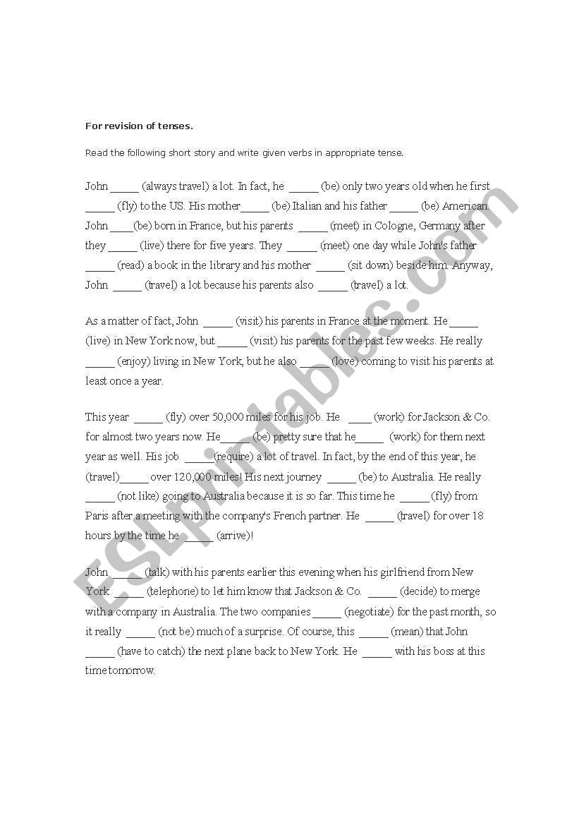 Revision of tenses worksheet