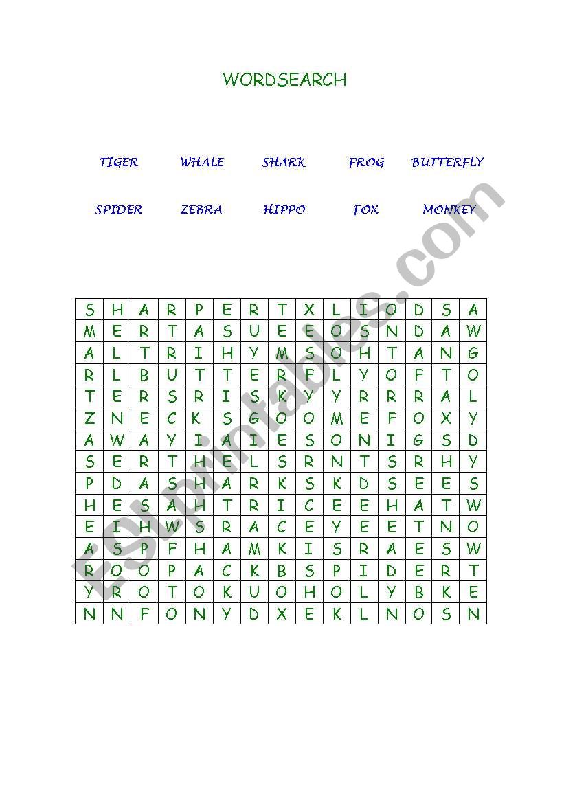 Animals Word Search worksheet