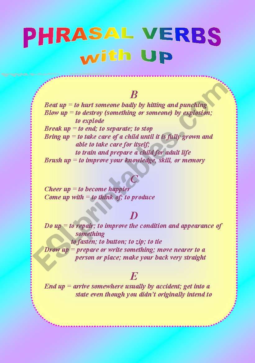 Phrasal verbs with UP worksheet