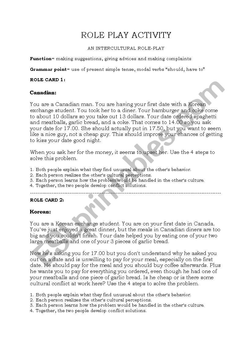 role-play worksheet