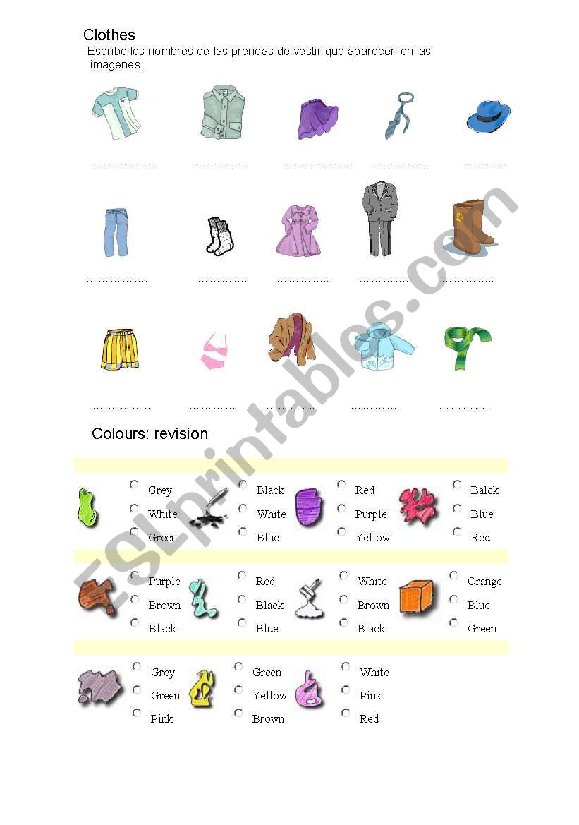 Clothes and colours worksheet
