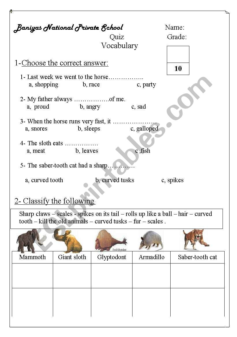 Ice age giants worksheet