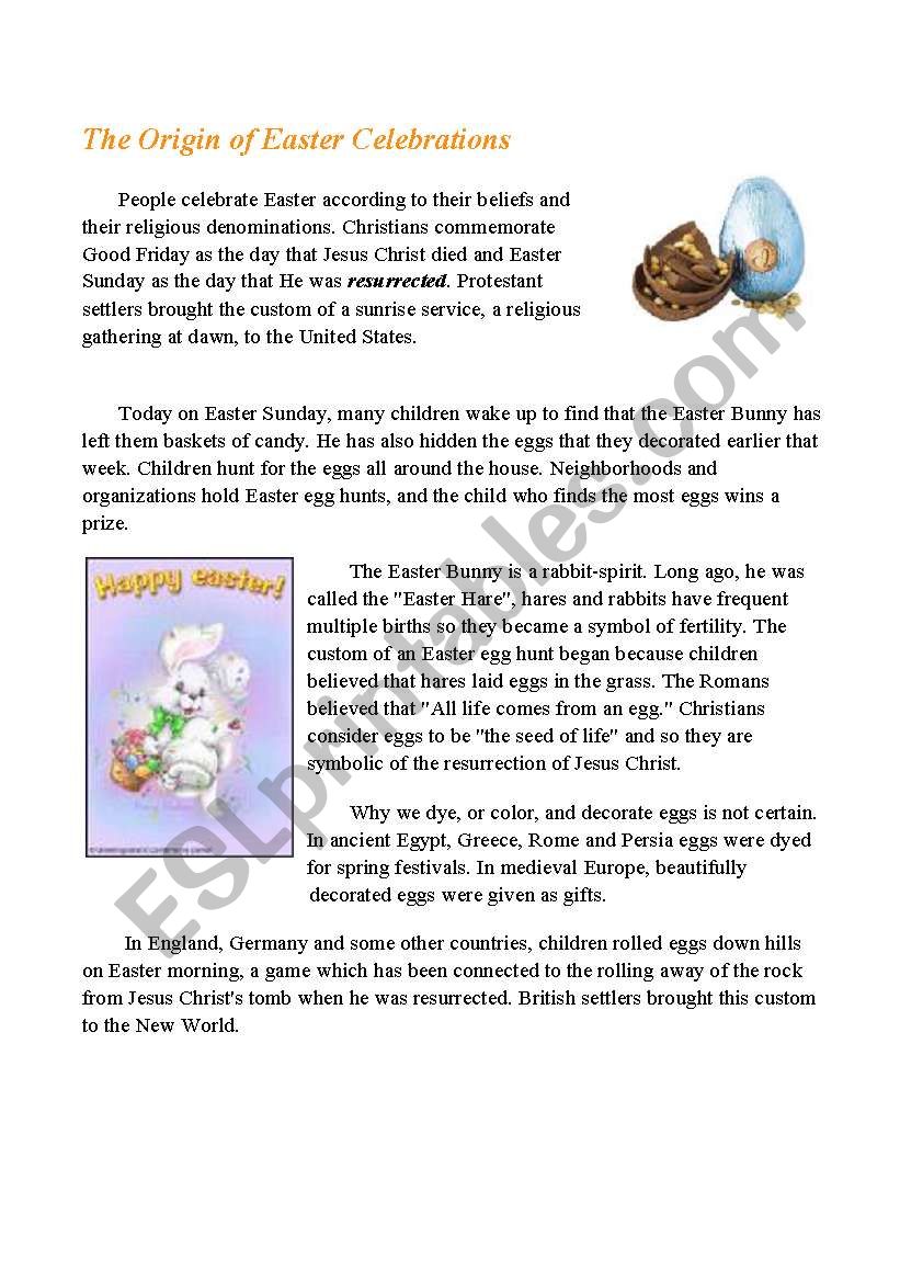 The Origin of Easter Celebrations (comprehension)