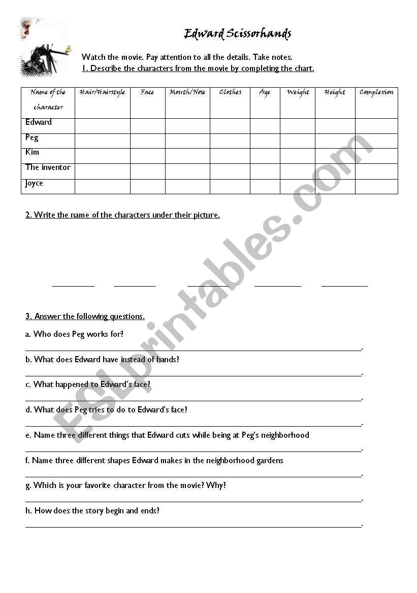 Edward Scissorhands worksheet