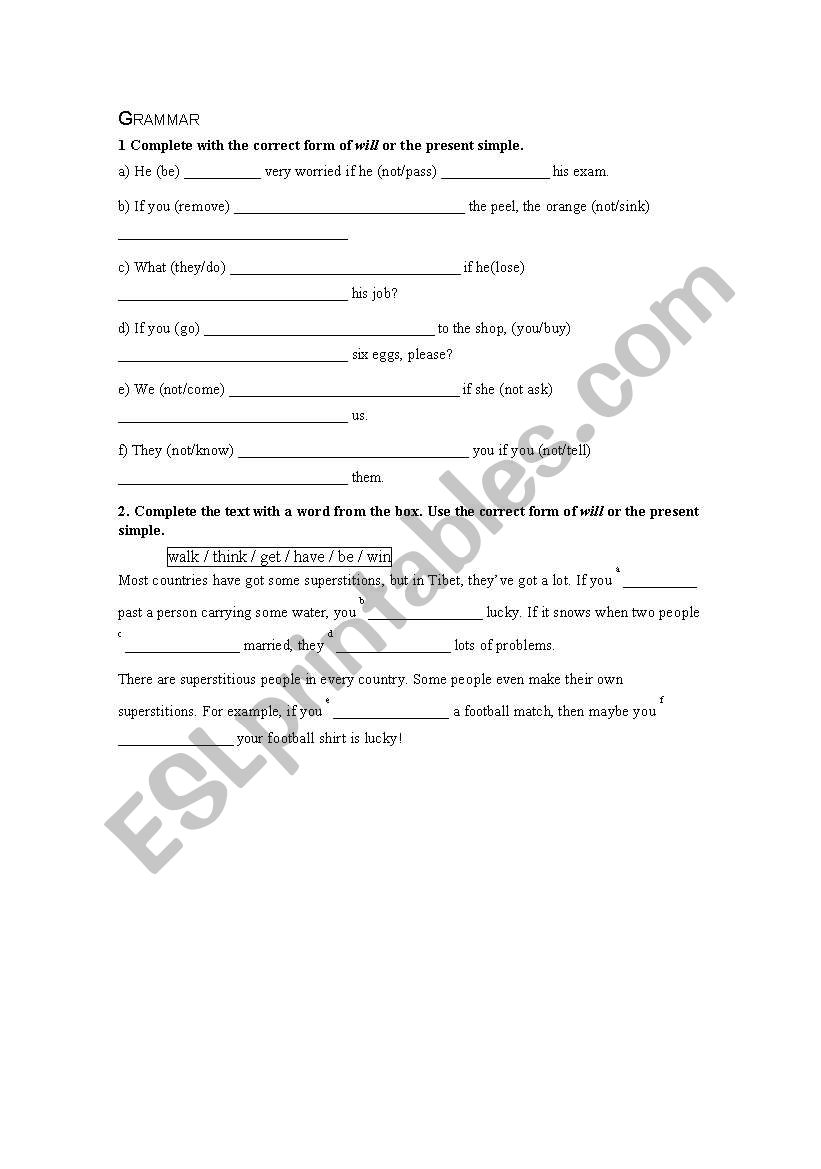 conditional exercises worksheet