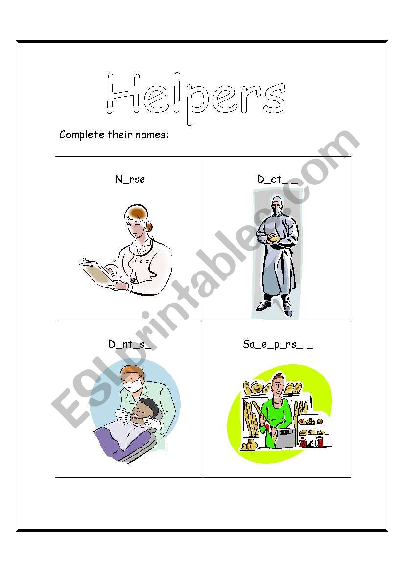 helpers (complete letters) worksheet