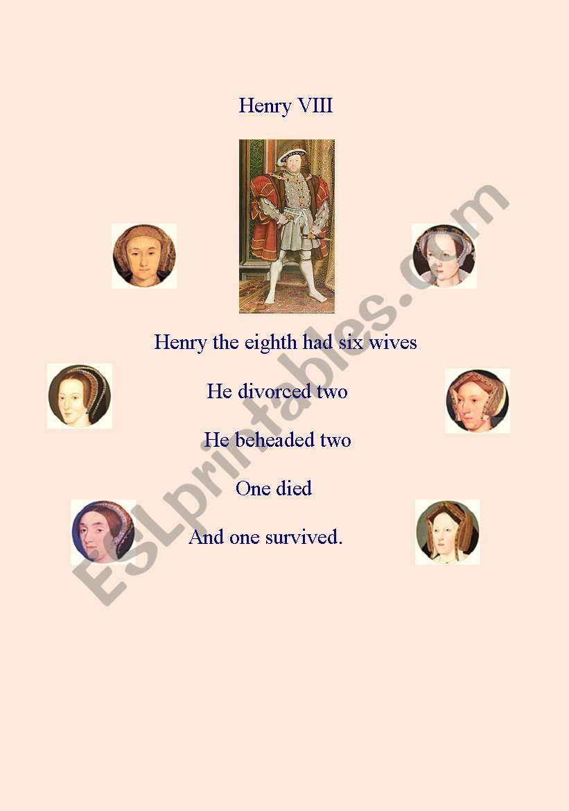 Henry VIII : POEM worksheet