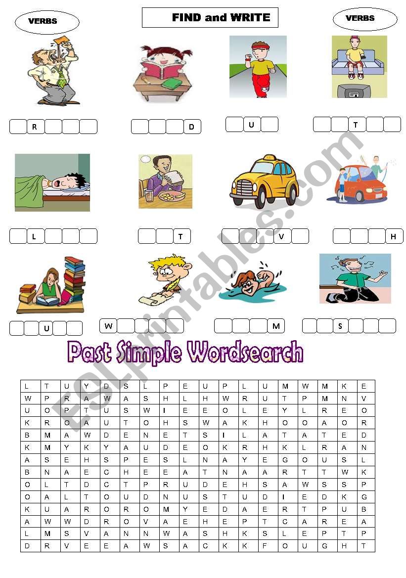 past simple wordsearch worksheet