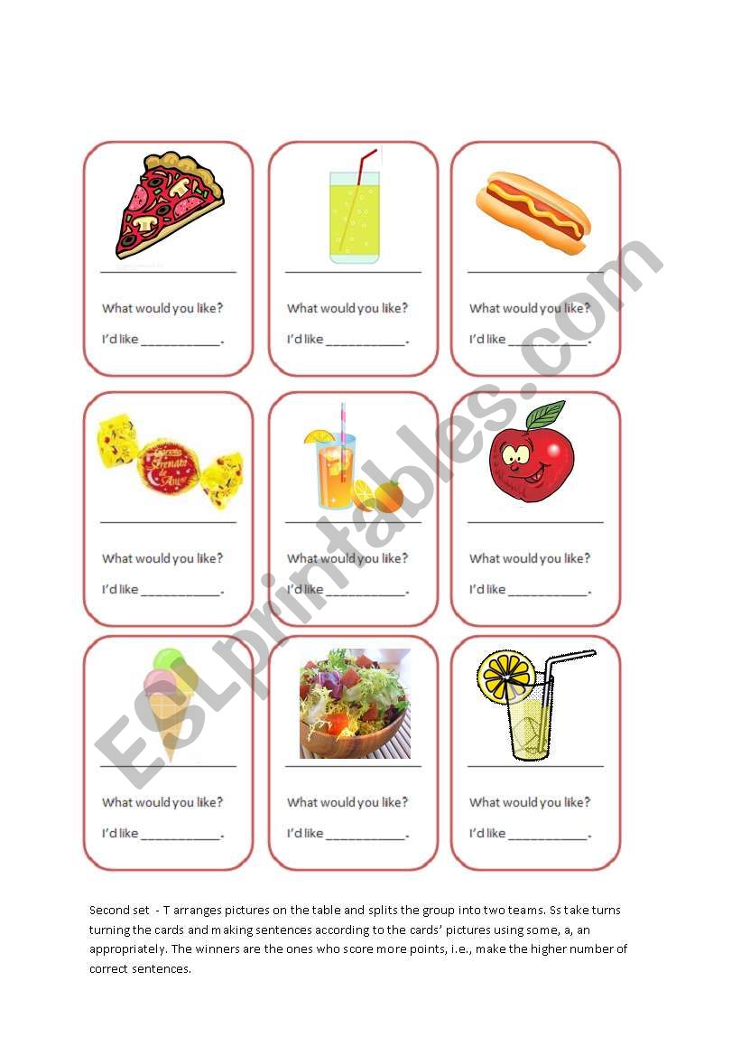 Food Cards Game_Some, a, an worksheet