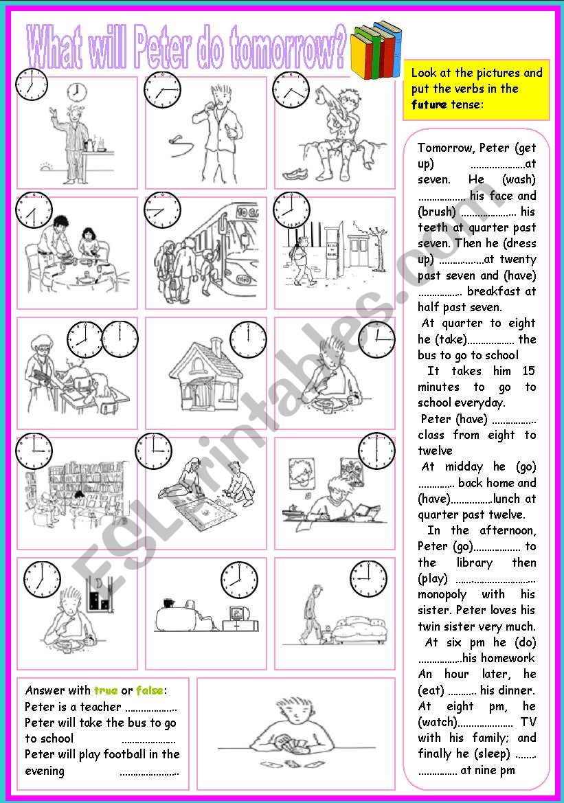 peter daily routines worksheet