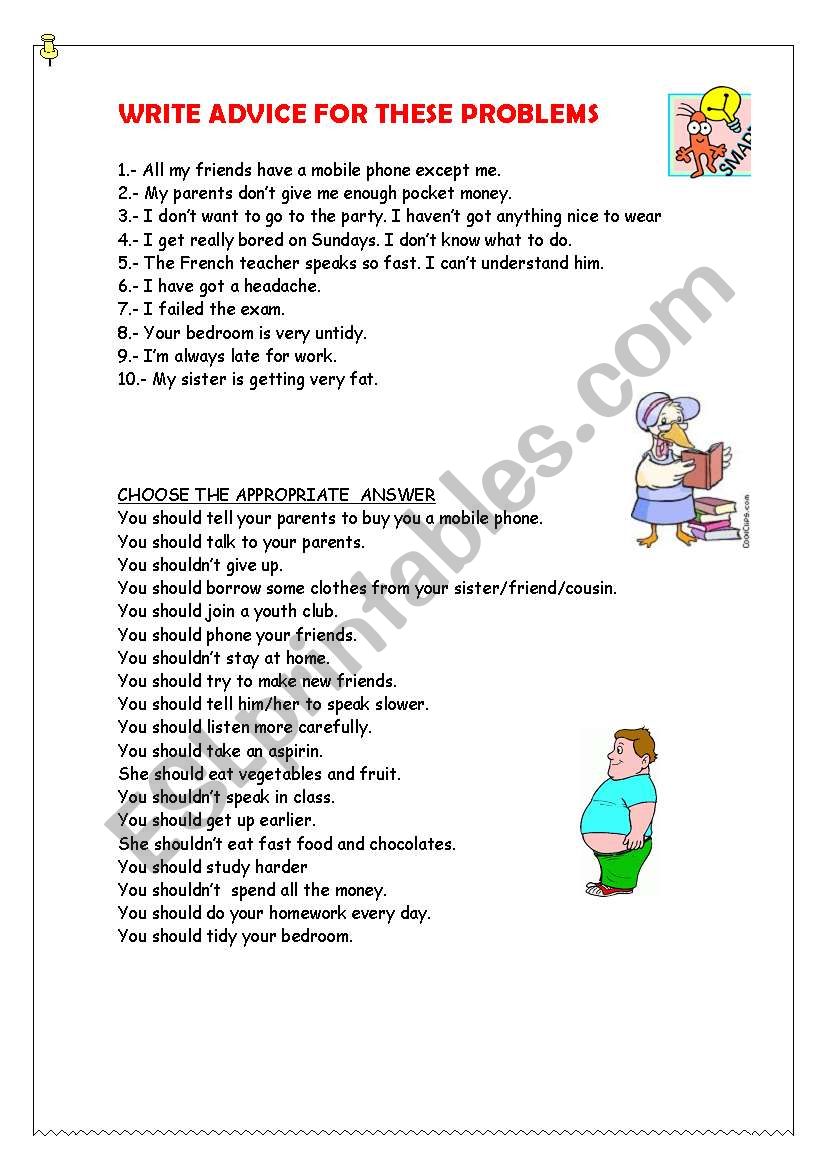 Modal Verbs Giving Advice Worksheets