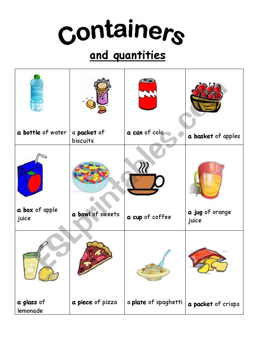 containers and quantities worksheet