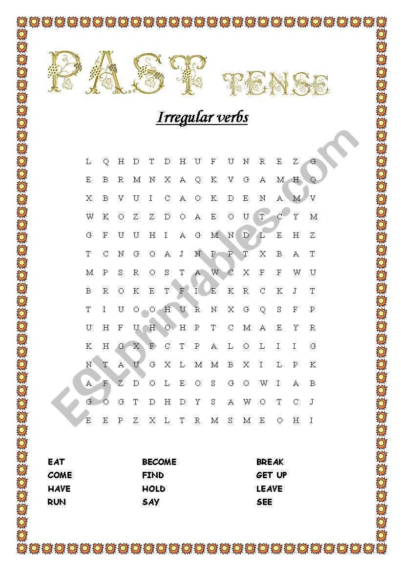 irregular verbs wordsearch worksheet