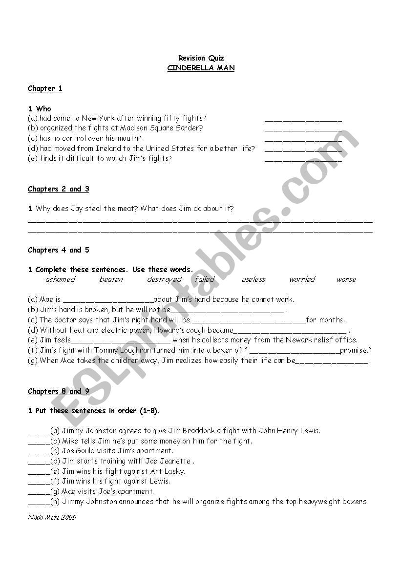 Cinderella Man worksheet