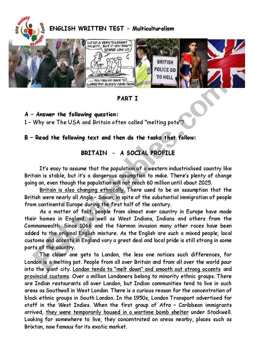 Multicultural Britain worksheet