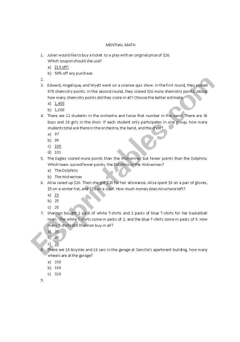 solve problems math worksheet