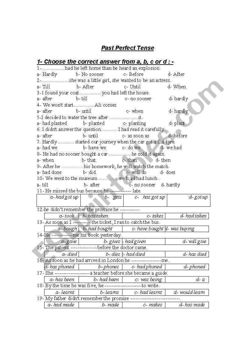 past perfect tense worksheet