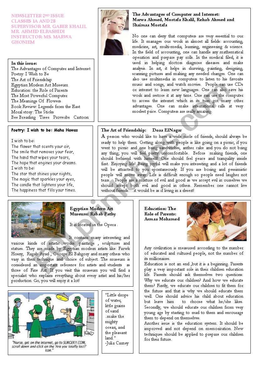 Newslatter sample 2a worksheet