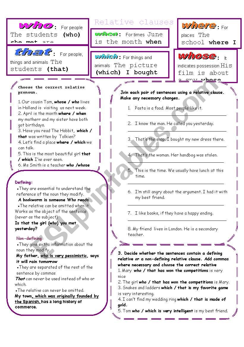 relative clauses worksheet