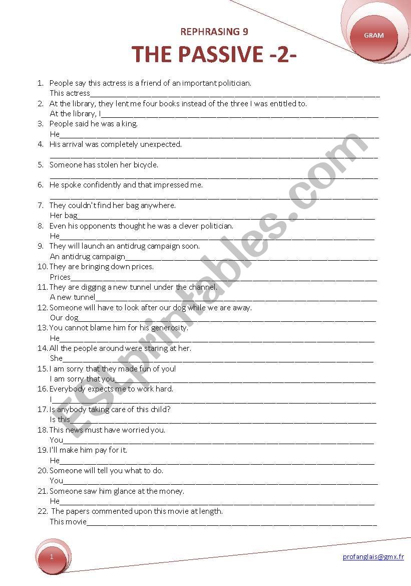 REPHRASING 9: THE PASSIVE -2- worksheet