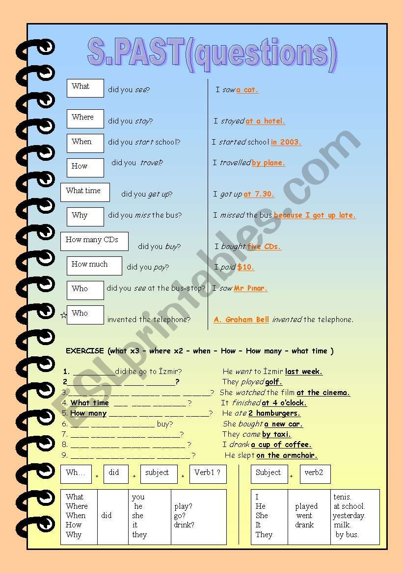 simple past (wh. questions) worksheet