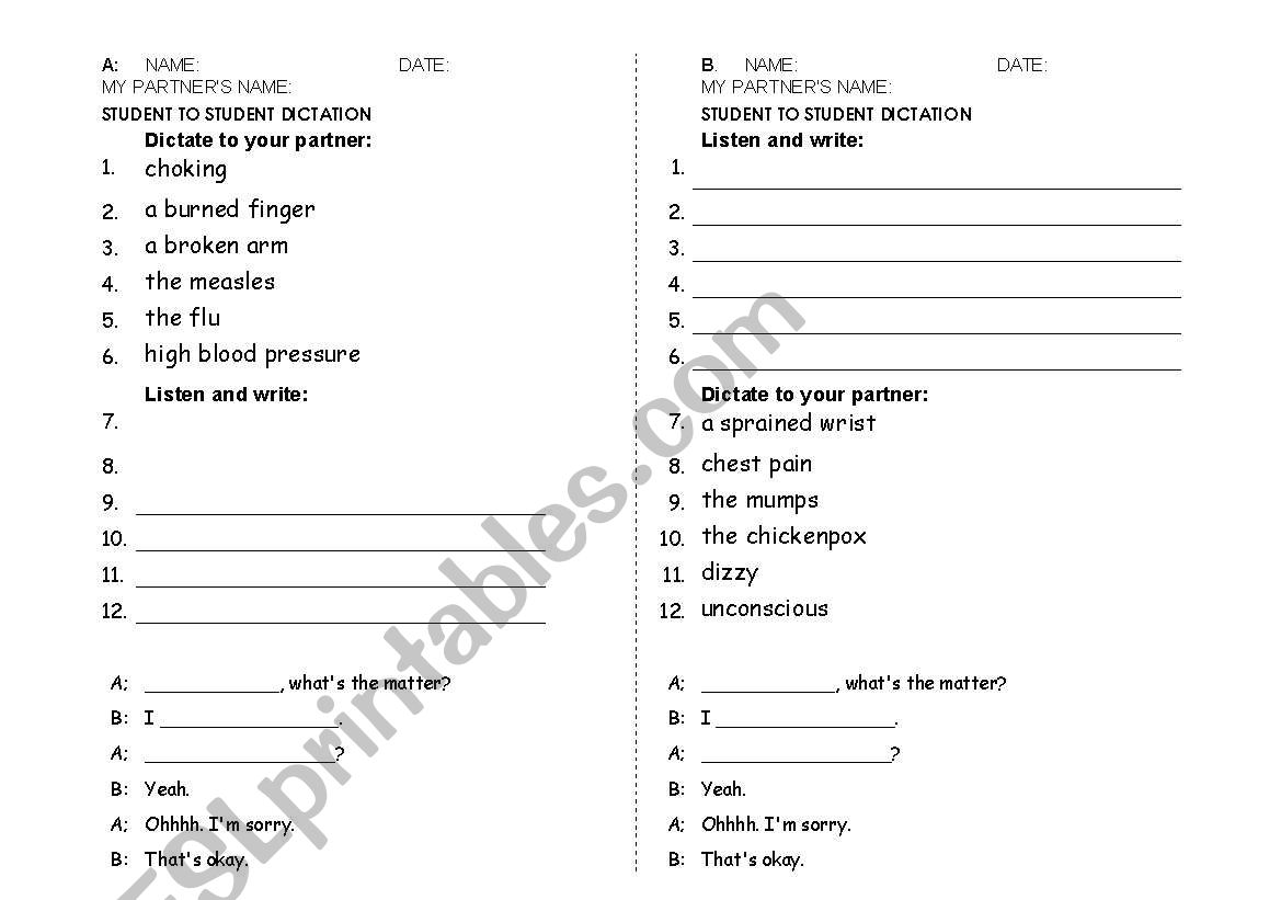 Peer Dictation- Describe health problems