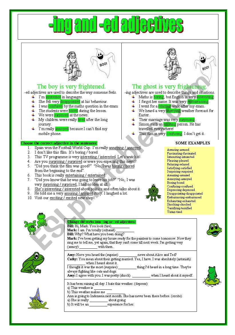 -ing and -ed adjectives worksheet