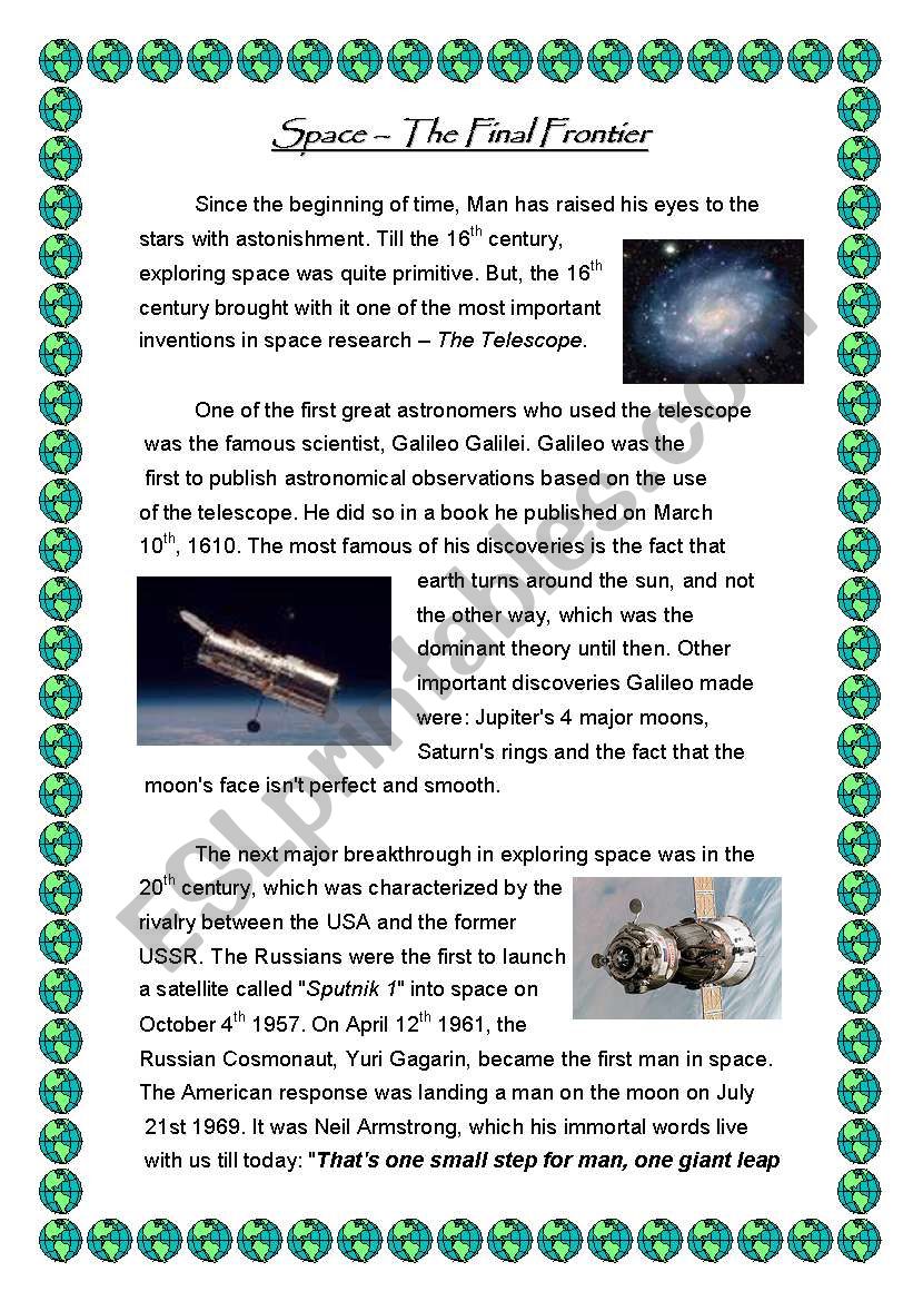 space - the final frontier worksheet