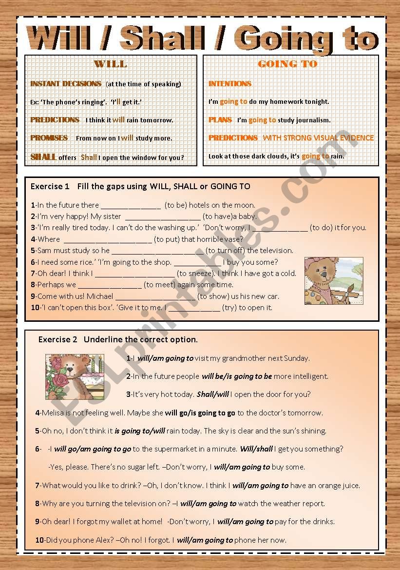 WILL/SHALL/GOING TO worksheet