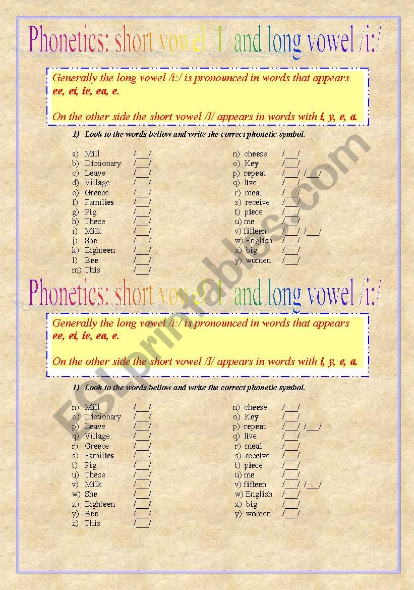 Phonetics: Short vowel /I/ and Long vowel /i:/