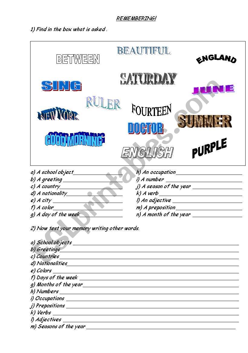 Vocabulary worksheet