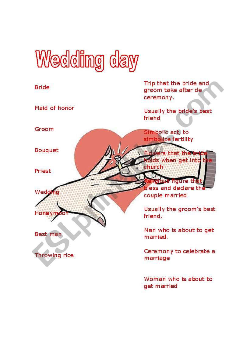 Wedding day worksheet